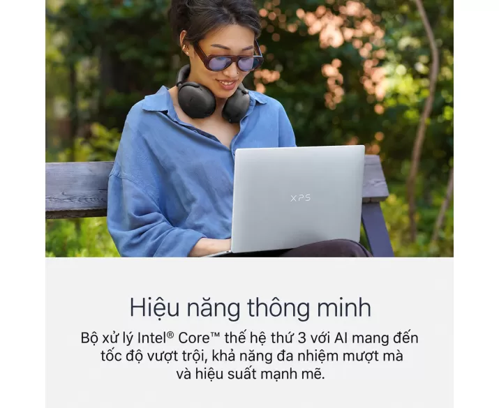 Hiệu năng thông minh Dell XPS 13 mang đến hiệu năng mạnh mẽ với bộ xử lý Intel Core thế hệ thứ 3 tích hợp AI, đáp ứng tốt nhu cầu làm việc, giải trí và đa nhiệm. Thiết kế hình ảnh người dùng làm việc ngoài trời tạo cảm giác hiện đại, năng động và linh hoạt.