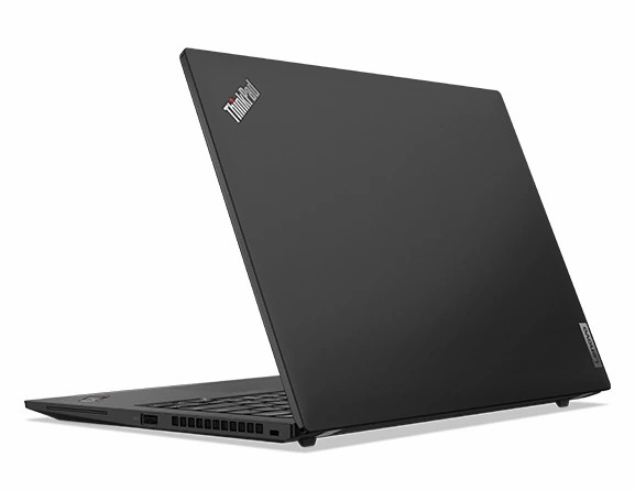  Chiếc laptop Lenovo Lenovo ThinkPad T14s Gen 4 được góc phía sau, nghiêng để hiển thị các cổng bên phải và một phần bàn phím.