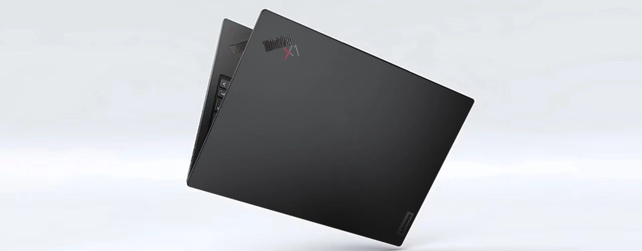 Máy tính xách tay Lenovo ThinkPad X1 Nano Gen 3 mở 90 độ, với xoáy điểm dữ liệu gợi ý kết nối trên màn hình xung quanh thiết bị.