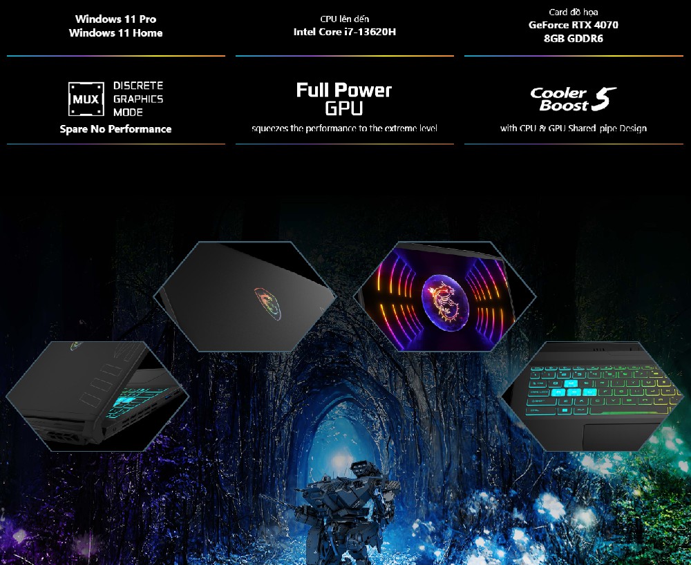 Laptop MSI Crosshair 16 A13VGK-815US Core i7-13620H RAM 16GB SSD 1TB RTX 4070 8G GDDR6 16-inch FHD+ 144Hz Windows 11