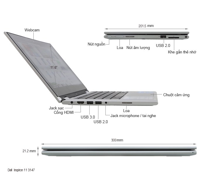 Dell Inspiron 11 3148 Core I3 4010U 11.6 inch Win 8.1 Cảm ứng, xoay 360 độ