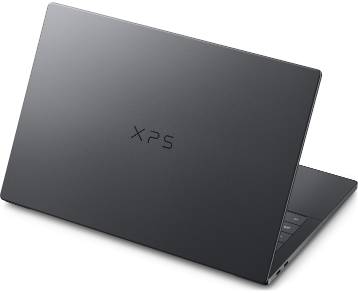 Mặt lưng Dell XPS màu xám với logo XPS tối giản và sang trọng